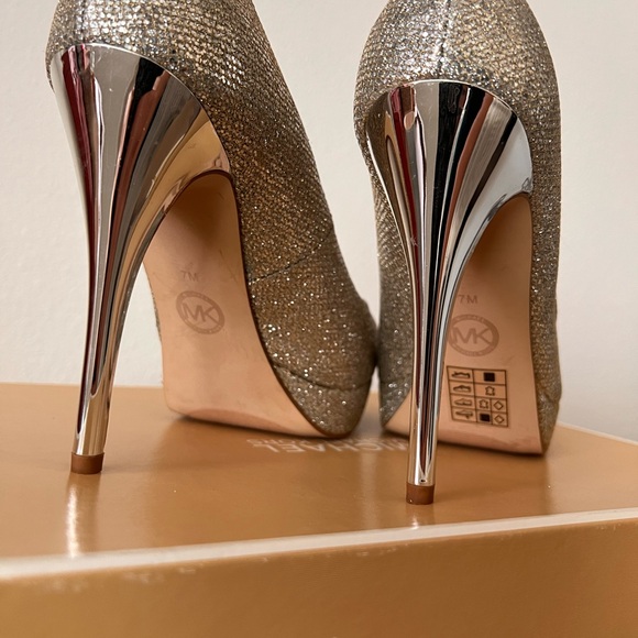 Michael Kors Gold Peep-Toe Stiletto Heels - Picture 5 of 6